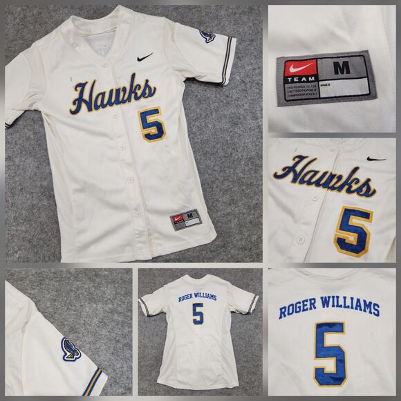 Roger Williams University Hawks Mens M Medium NIKE Team Sewn Baseball Jersey